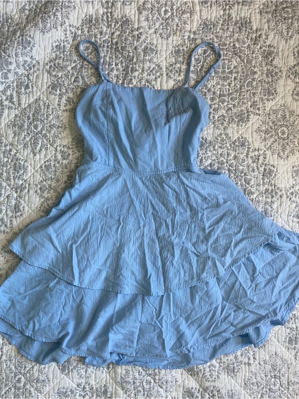 HALARA Light Blue Tiered Spaghetti-Strap 100% COTTON